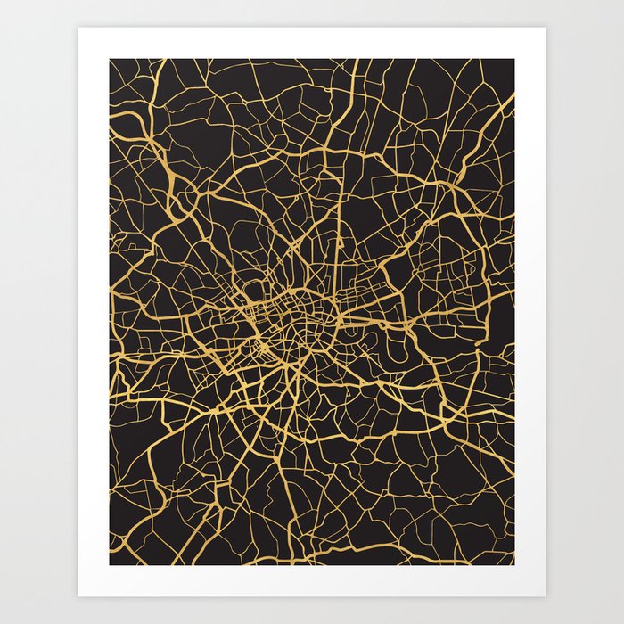 London England Gold On Black City Map Art Print By Deificus Society6 - Wall Art London City Map