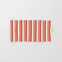 [ Thumbnail: Light Coral, Sienna & Beige Colored Lines Pattern Hand & Bath Towel ]