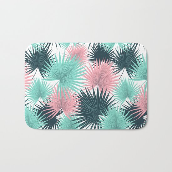 Pastel Palm Leaves Bath Mat