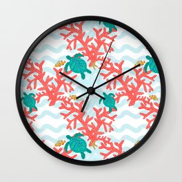 Clowning Around With Sea Turtles on The Reef Wall Clock | Animal, Pattern, Vector, Nature 
