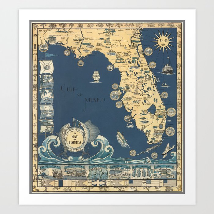 old florida map Art Print