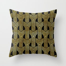 Vintage Art Deco striped golden arches dark Throw Pillow