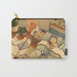 Afternoon Nap Carry-All Pouch | Illustration, Cozy, Interior, Ink Pen, Light, Curated, Drawing, Apartment, Warm, Bed 
