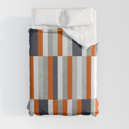 Orange, Navy Blue, Gray / Grey Stripes, Abstract Nautical Maritime Design by Duvet Cover