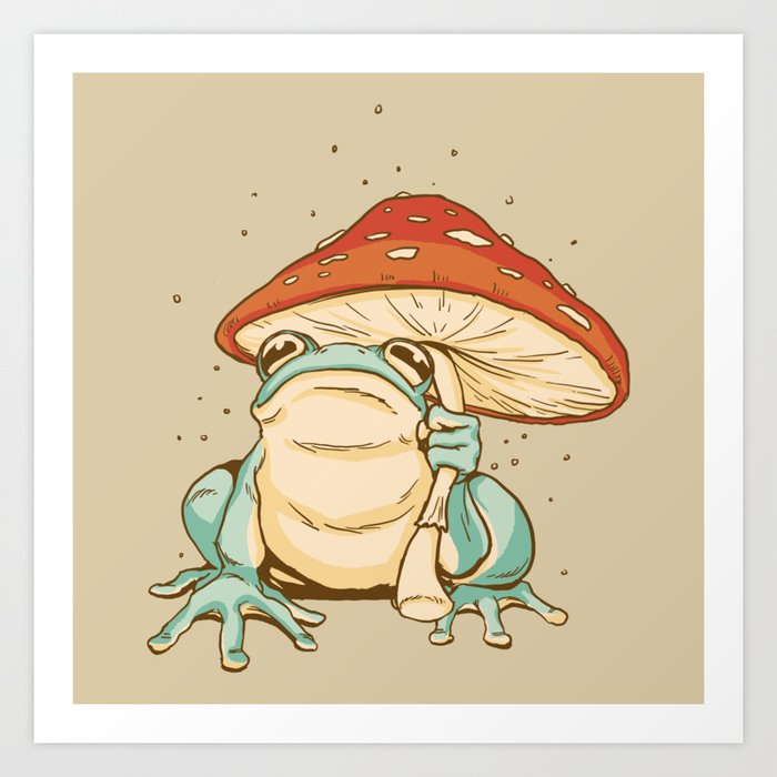 Frog Under Mushroom Umbrella Cottagecore Art Print by Funny Life ...