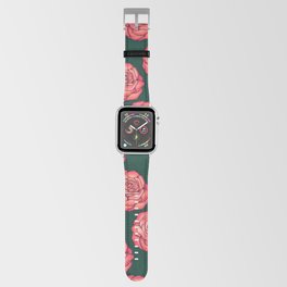 Pink Orange Rose on Dark Green Apple Watch Band