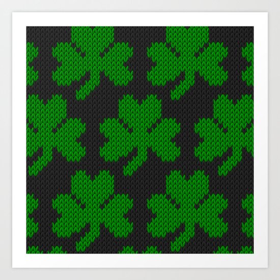Shamrock pattern - black, green Art Print