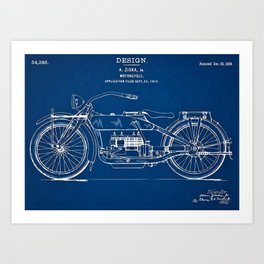 1919 Motorcycle Patent Outline Print Art Print | Transportation, Motorcycle, Decor, Motorbike, Outline, Indian, Cycles, 1919Motorcycle, Davidson, Curated 