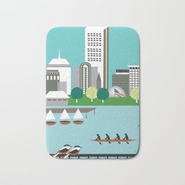 Boston, Massachusetts - Skyline Illustration by Loose Petals Bath Mat