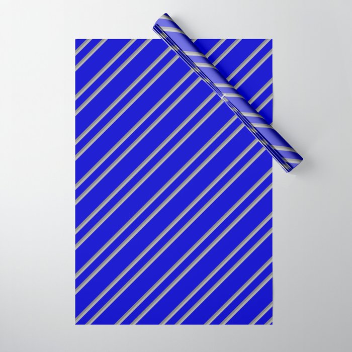 Blue, Grey, and Dark Grey Colored Pattern of Stripes Wrapping Paper