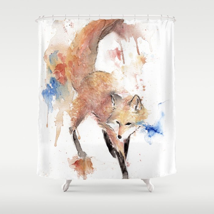 Watercolor Painting of Picture "Red Fox" Shower Curtain