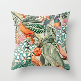 Vintage & Shabby Chic - Sepia Tropical Bird Garden Throw Pillow