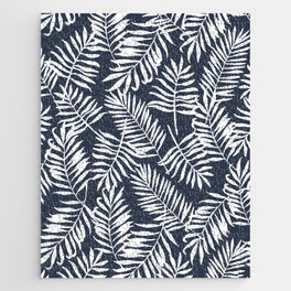 Tropical Palm Leaves - Palm Leaf Pattern - Navy Blue Jigsaw Puzzle