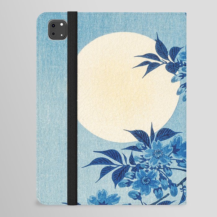 Japanese Painting of Blue Cherry Blossom and Moon Vintage Cherry Blossom Floral Painting iPad Folio Case