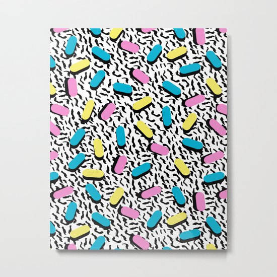 Poppin - memphis throwback retro 1980s 80s style classic trendy hipster pattern bright neon dorm Metal Print