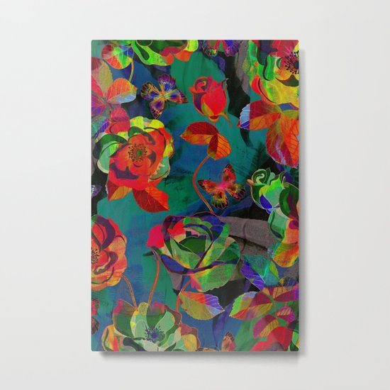 Floral Pattern Textile Metal Print
