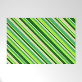[ Thumbnail: Light Green, Dark Green, Pale Goldenrod & Sea Green Colored Lines Pattern Welcome Mat ]