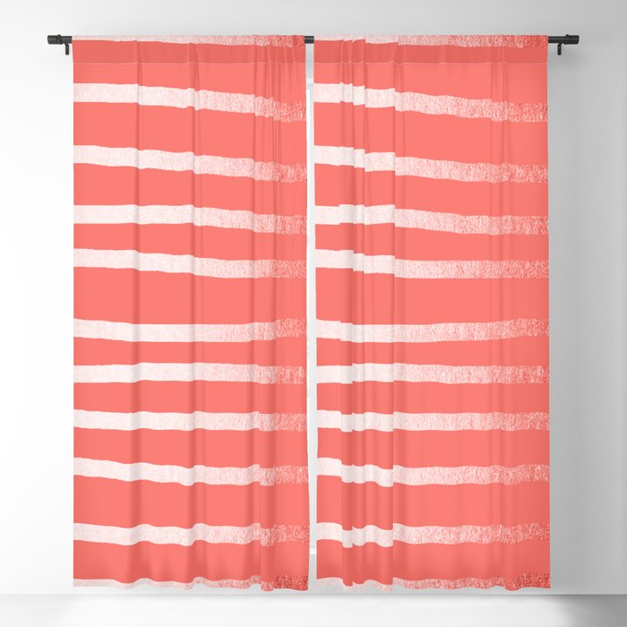 Living Coral Rose Gold Simply Drawn Stripes Blackout Curtain