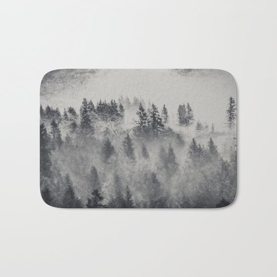Black and White Charcoal Fog Forest Bath Mat