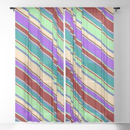 [ Thumbnail: Purple, Dark Cyan, Tan, Dark Red, and Light Green Colored Striped/Lined Pattern Sheer Curtain ]