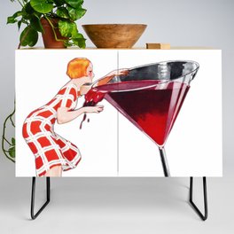 Woman Big Glass Cocktail Vintage Old Wine Credenza