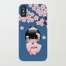 Japanese Bride Kokeshi Doll iPhone Case | Cartoon, Kimono, Cherryblossom, Japan, Sakurablossom, Doll, Kokeshi, Vector, Kawaii, Sakura 