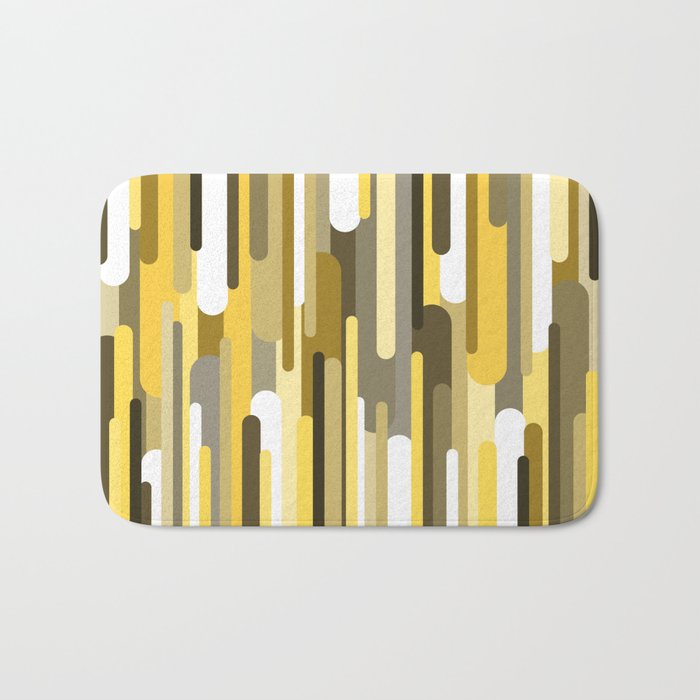 Flowing drops of paint in gold yellow, abstract liquid flow, golden background Bath Mat