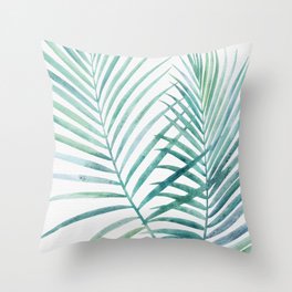 Twin Palm Fronds - Teal Throw Pillow