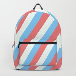 [ Thumbnail: Light Sky Blue, Light Coral, and Mint Cream Colored Lined Pattern Backpack ]