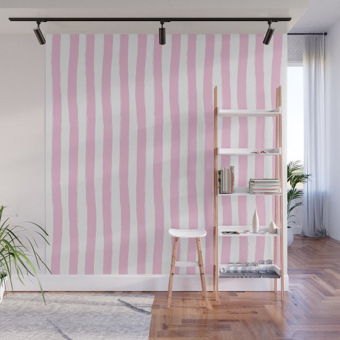 Pink and White Cabana Stripes Palm Beach Preppy Wall Mural