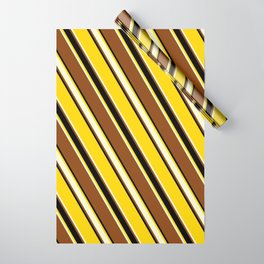 [ Thumbnail: Yellow, Light Yellow, Brown & Black Colored Stripes Pattern Wrapping Paper ]