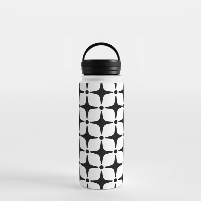 Mid Century Modern Star Pattern Black and White Water Bottle