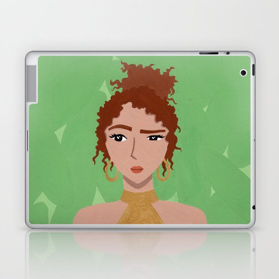 Girl with Curly Hair in a Gold Dress Laptop & iPad Skin