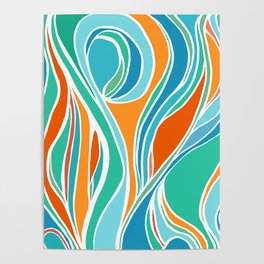 Teal Orange Campfire Abstract Poster