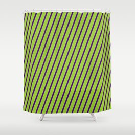 [ Thumbnail: Green and Indigo Colored Stripes Pattern Shower Curtain ]