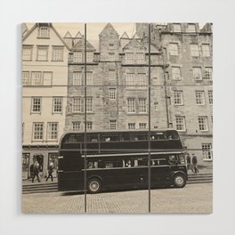 Royal Mile, Edinburgh, Scotland | Black and gothic double decker bus  Wood Wall Art