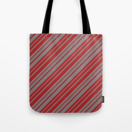 [ Thumbnail: Red and Gray Colored Lines/Stripes Pattern Tote Bag ]