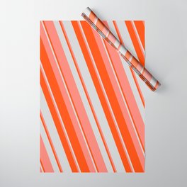 [ Thumbnail: Red, Light Grey & Salmon Colored Striped/Lined Pattern Wrapping Paper ]