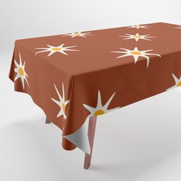 Atomic mid century retro star flower pattern in burnt orange background Tablecloth