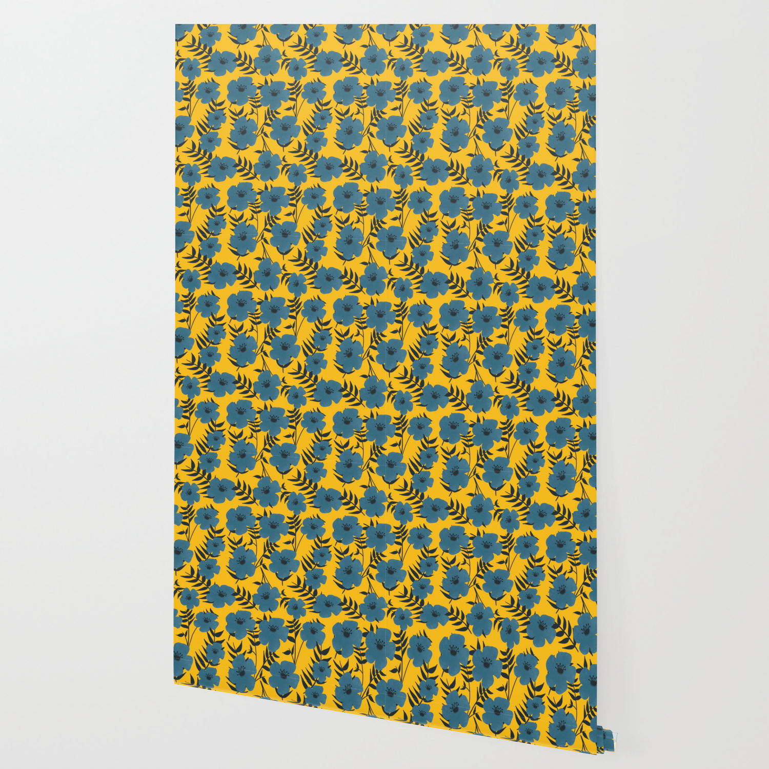 Blue Flowers With Banana Leaves With Yellow Wallpaper By