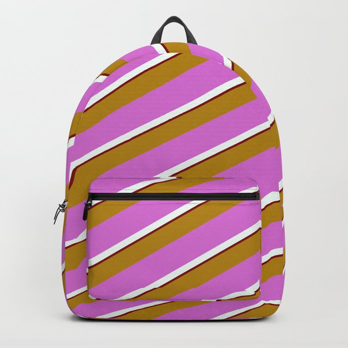 Dark Goldenrod, Orchid, Mint Cream & Maroon Colored Lines Pattern Backpack