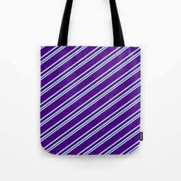 [ Thumbnail: Turquoise & Indigo Colored Striped Pattern Tote Bag ]