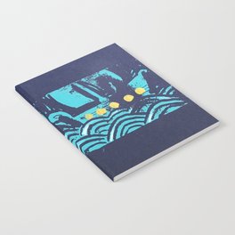 Wave and Boat Linocut Notebook