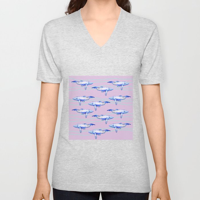 Orca SeaWorld Pink Blue whales  V Neck T Shirt