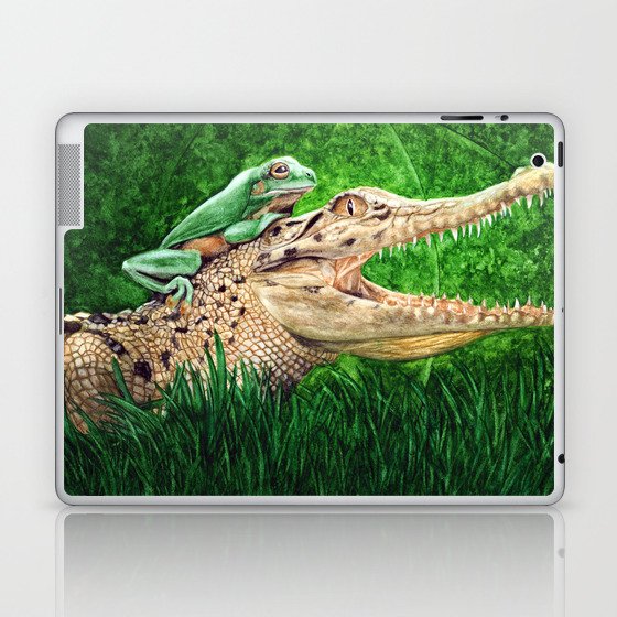 Crocodile Wearing a Frog as a Hat Laptop & iPad Skin