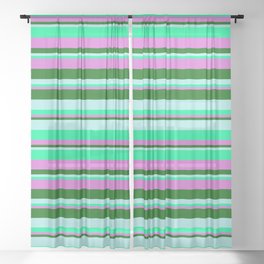 [ Thumbnail: Turquoise, Green, Orchid & Dark Green Colored Striped/Lined Pattern Sheer Curtain ]