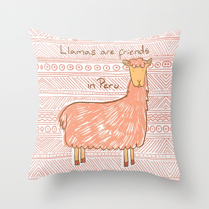 Llamas are Friends in Peru Throw Pillow
