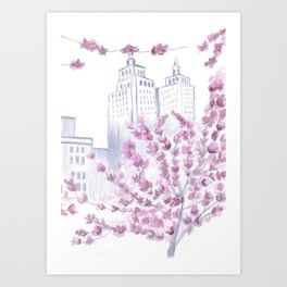 Cherry Blossom Tree Spring in New York City NYC Gathering of Lines Art Print