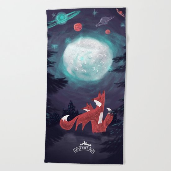 Clever Fox's Tales about the Universe Beach Towel