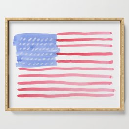 American Flag 4th of July watercolor design Serving Tray